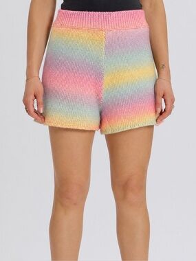 NWT Something Navy Poppy Ombré Pastel Rainbow Knit High-Waist Wool-Blend Shorts